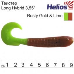 Твистер Helios Long Hybrid 3,55&quot;/9,0 см Rusty Gold &amp; Lime 7шт. (HS-15-017)