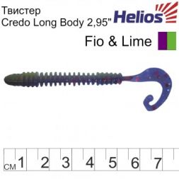 Твистер Helios Credo Long Body 2,95&quot;/7,5 см Fio &amp; Lime 12шт. (HS-9-014)