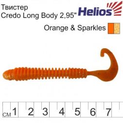 Твистер Helios Credo Long Body 2,95&quot;/7,5 см Orange &amp; Sparkles 12шт. (HS-9-022)
