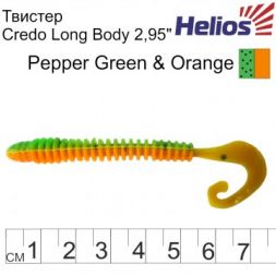 Твистер Helios Credo Long Body 2,95&quot;/7,5 см Pepper Green &amp; Orange 12шт. (HS-9-018)