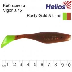 Виброхвост Helios Vigor 3,75&quot;/9.5 см Rusty Gold &amp; Lime 7шт. (HS-6-017)