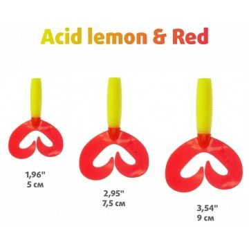 Твистер Helios Credo Double Tail 3,54&quot;/9 см Acid lemon &amp; Red 5шт. (HS-28-029)
