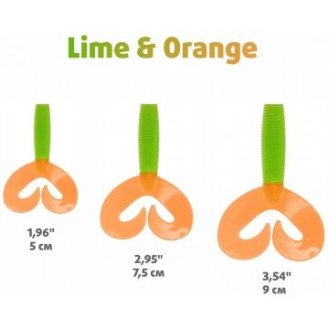 Твистер Helios Credo Double Tail 3,54&quot;/9 см Lime &amp; Orange 5шт. (HS-28-020)