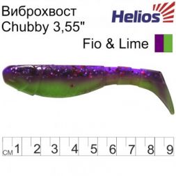 Виброхвост Helios Chubby 3,55&quot;/9 см Fio &amp; Lime 5шт. (HS-4-014)