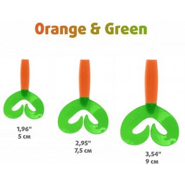 Твистер Helios Credo Double Tail 3,54&quot;/9 см Orange &amp; Green 5шт. (HS-28-025)