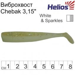 Виброхвост Helios Chebak 3,15&quot;/8 см White &amp; Sparkles 7шт. (HS-3-002)