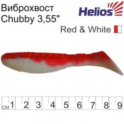 Виброхвост Helios Chubby 3,55&quot;/9 см Red &amp; White 5шт. (HS-4-003)