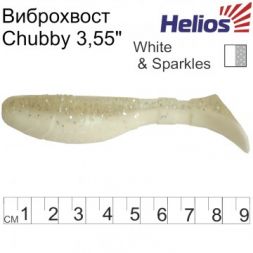 Виброхвост Helios Chubby 3,55&quot;/9 см White &amp; Sparkles 5шт. (HS-4-002)