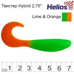 Твистер Helios Hybrid 2,75&quot;/7,0 см Lime &amp; Orange 7шт. (HS-13-020)