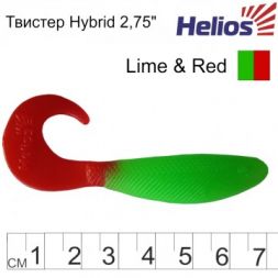 Твистер Helios Hybrid 2,75&quot;/7,0 см Lime &amp; Red 7шт. (HS-13-021)