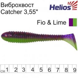 Виброхвост Helios Catcher 3,55&quot;/9 см Fio &amp; Lime 5шт. (HS-2-014)