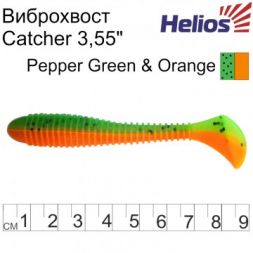 Виброхвост Helios Catcher 3,55&quot;/9 см Pepper Green &amp; Orange 5шт. (HS-2-018)