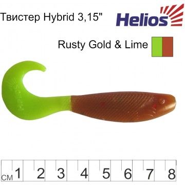 Твистер Hybrid 3,15&quot;/8,0 см Rusty Gold &amp; Lime 7шт. (HS-14-017) Helios