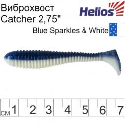 Виброхвост Helios Catcher 2,75&quot;/7 см Blue Sparkles &amp; White 7шт. (HS-1-026)