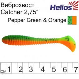 Виброхвост Helios Catcher 2,75&quot;/7 см Pepper Green &amp; Orange 7шт. (HS-1-018)