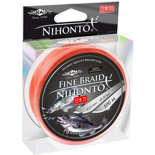 Плетеный шнур Mikado NIHONTO FINE BRAID 0,28 orange (100 м) - 23,40 кг.