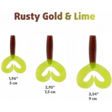 Твистер Helios Credo Double Tail 2,95&quot;/7,5 см Rusty Gold &amp; Lime 7шт. (HS-12-017)