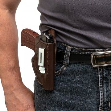 Кобура поясная к ПМ универсальная с пружиной для скрытого ношения(кожа) (HS-ПК-7) Helios