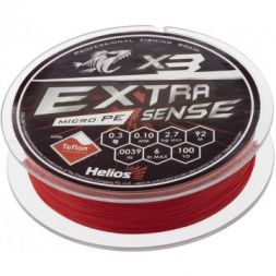 Шнур Helios Extrasense X3 PE Red 92m   0.3/6LB 0.10mm (HS-ES-X3-0.3/6LB)