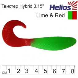 Твистер Helios Hybrid 3,15&quot;/8,0 см Lime &amp; Red 7шт. (HS-14-021)