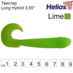 Твистер Helios Long Hybrid 3,55&quot;/9,0 см Lime 7шт. (HS-15-008)