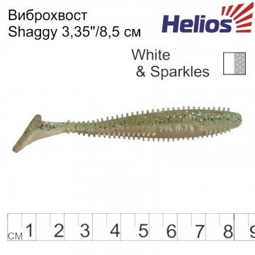 Виброхвост Helios Shaggy 3,35&quot;/8,5 см White &amp; Sparkles 5шт. (HS-16-002)